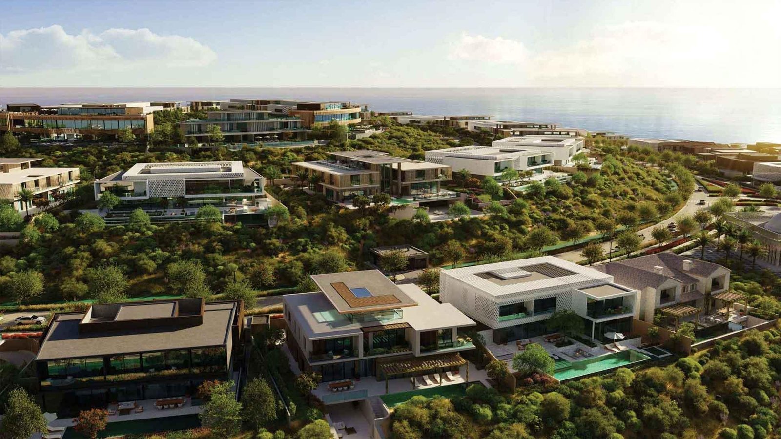 Premium hillside villa community overlooking Abu Dhabi skyline at Nawayef West